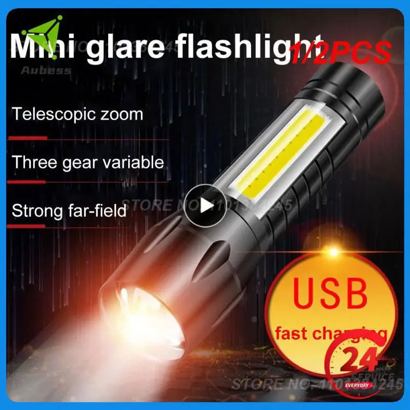 

1/2PCS Zoom Mini Led Flashlight XP-G Q5 Flash Light Lantern Portable rechargeable Glare COB Flashlight Outdoor Camping