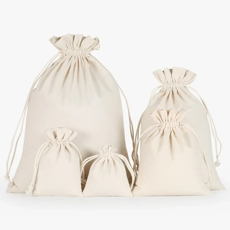 1pcs Cotton Fabric Drawstring Storage Bag Food Underwear Socks Jewelry Organizer Kitchen Environmental Flour Rice Bag  5 Sizes 2
