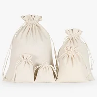 1pcs Cotton Fabric Drawstring Storage Bag Food Underwear Socks Jewelry Organizer Kitchen Environmental Flour Rice Bag  5 Sizes 2