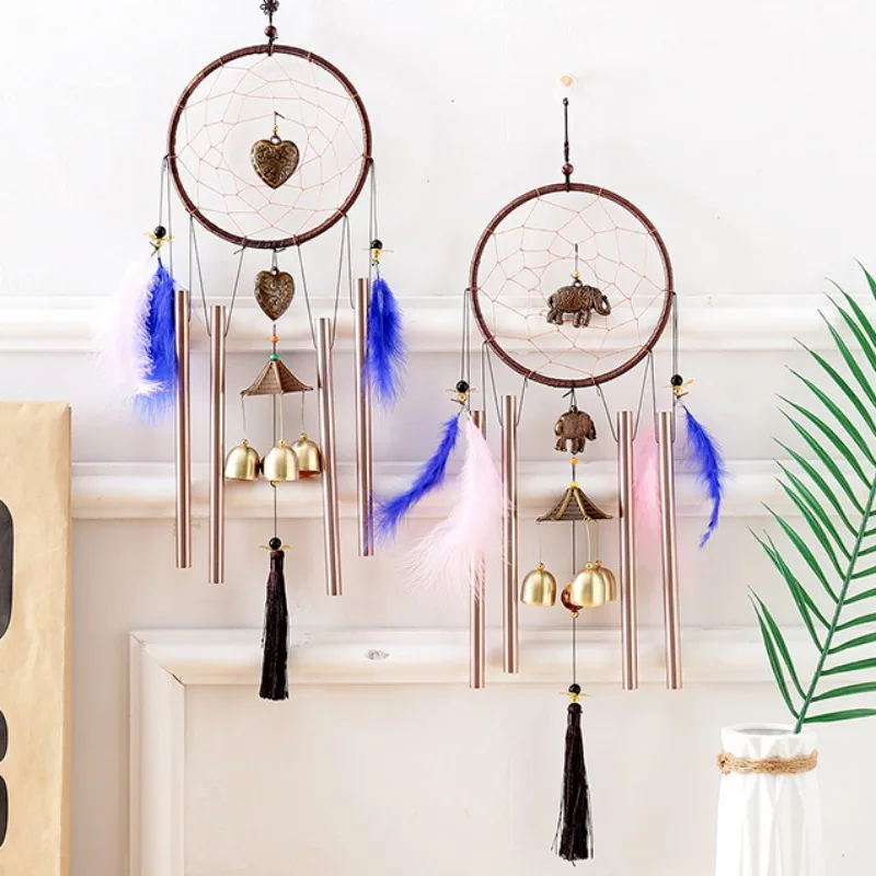 

Wind Chimes Copper Love Feather Colorful Dream Catcher Birthday Gift Handmade Wind Chimes Metal Small Bell Pendant Home Decor
