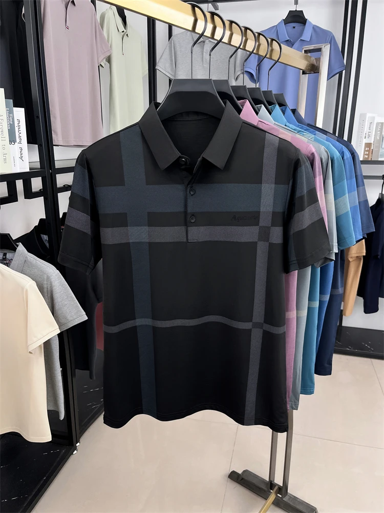 Summer High-end Luxury Men's Polo Shirt Lapel Stripe Print Short-sleeve Seamless T-shirt British Business Fashion Top Men's Wear 21 S1c62288da857461fa8e2925fae28311fP