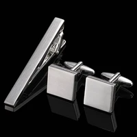 Copper material tie clip cufflink set cross square brushed design fashion brand men's French shirt cufflink business tie clip 3