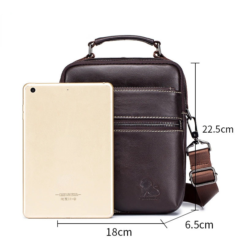 Men's Cowhide Crossbody Bag Retro Single Shoulder Bag Men's First Layer Cowhide Vertical Square Fashion Handbag Brown Black Bag