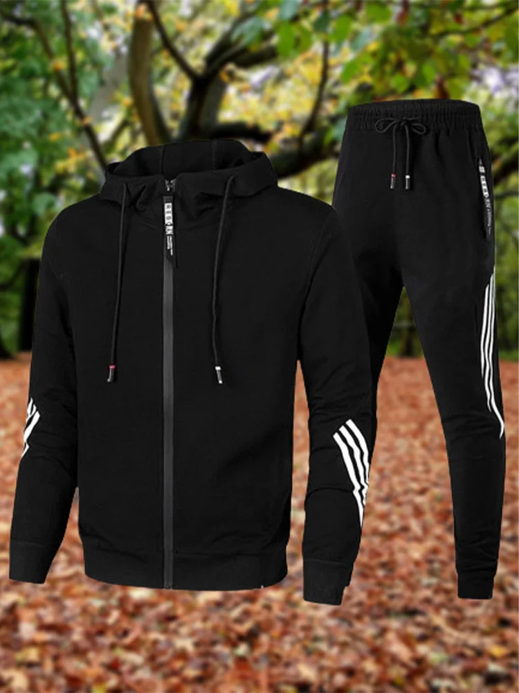 

Solid color hoodie casual sportswear print 2 piece set zipper hooded sweatshirt + pants running men's clothing 2024 new sportswe