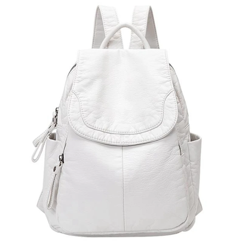 

Women's Soft Leather Casual School Bag Washed Leather Backpack Girl Travel Small School Bag