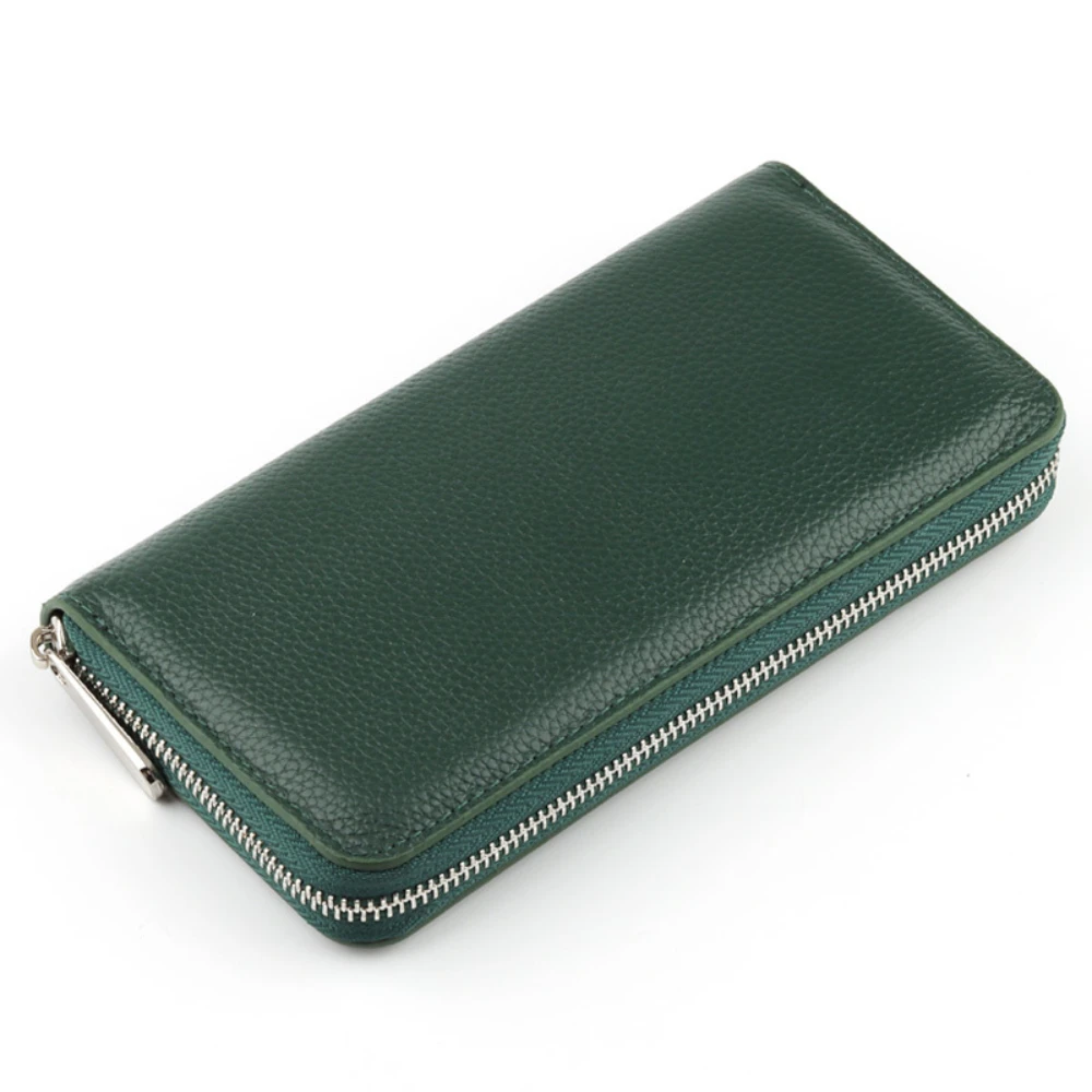 Genuine Leather Women Long Wallet Fashion Female Clutch Wallet Card Holder Coin Zipper Purse Phone Pocket Luxury High Quality