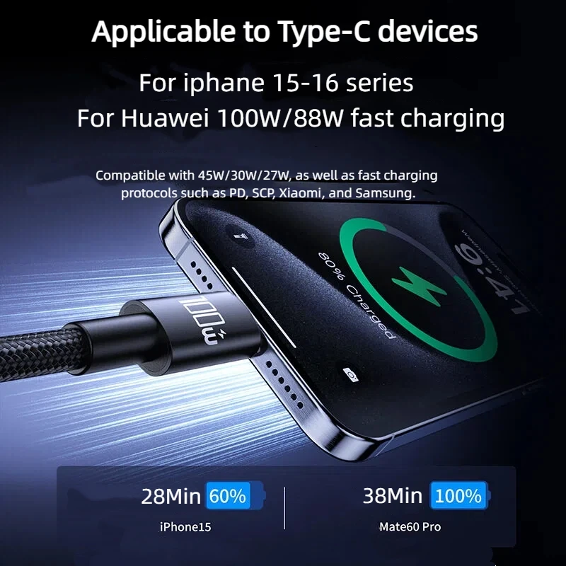100W USB-C Fast Charging Cable - Nylon Braided