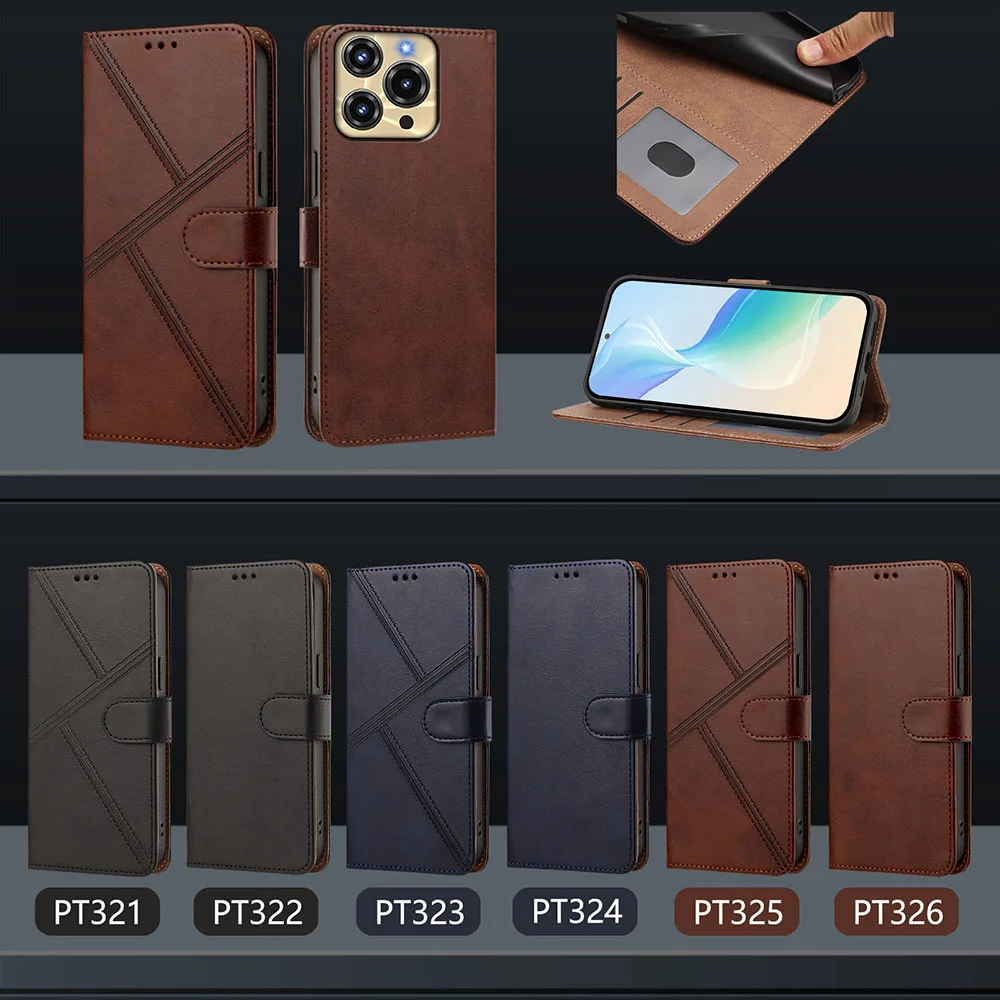 Leather Wallet Case with Flip Card Slots and Kickstand Back Cover