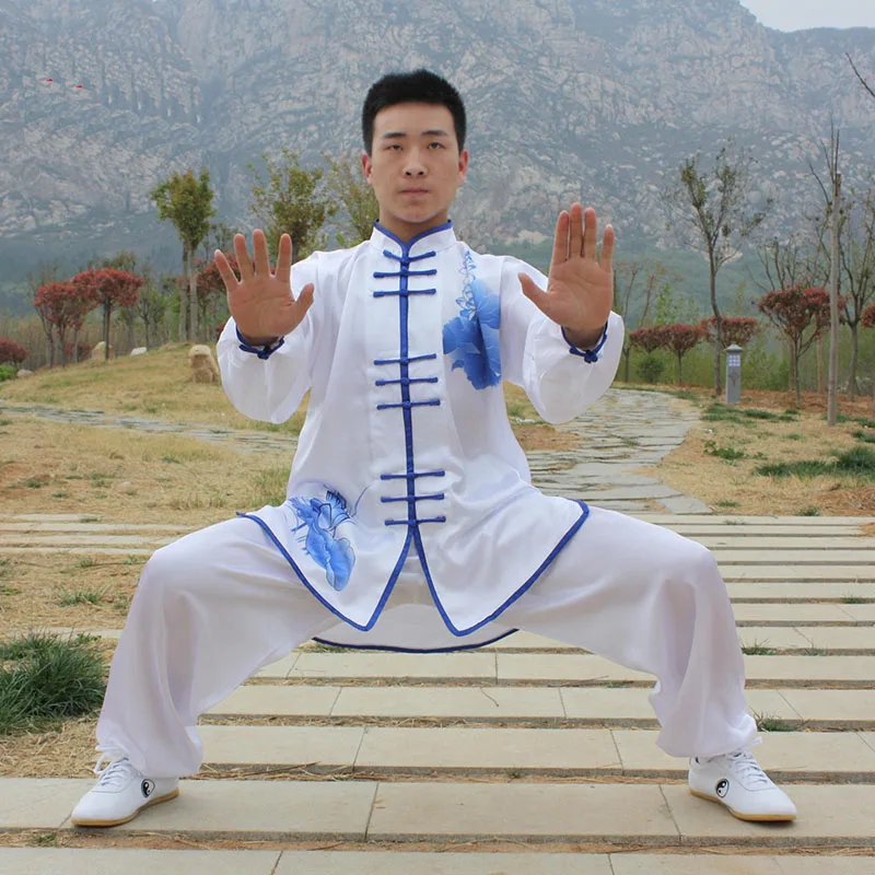 Men Tai Chi martial arts Kungfu uniforms Chinese traditional sweater, silk milk pants Wushu meditation outfit set