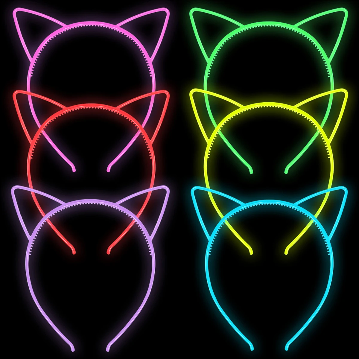 6pcs Fluorescent Hair Hoop Plastic Headband Glow In The Dark Party Supplies Photo Booth For Kids Adults Birthday Wedding Decor
