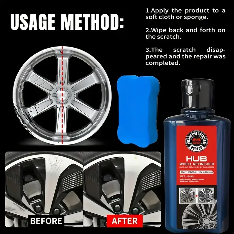 Car wheel hub scratch repair set, wheel hub refurbishment polishing paste, car scratches, rust and fading repair agent
