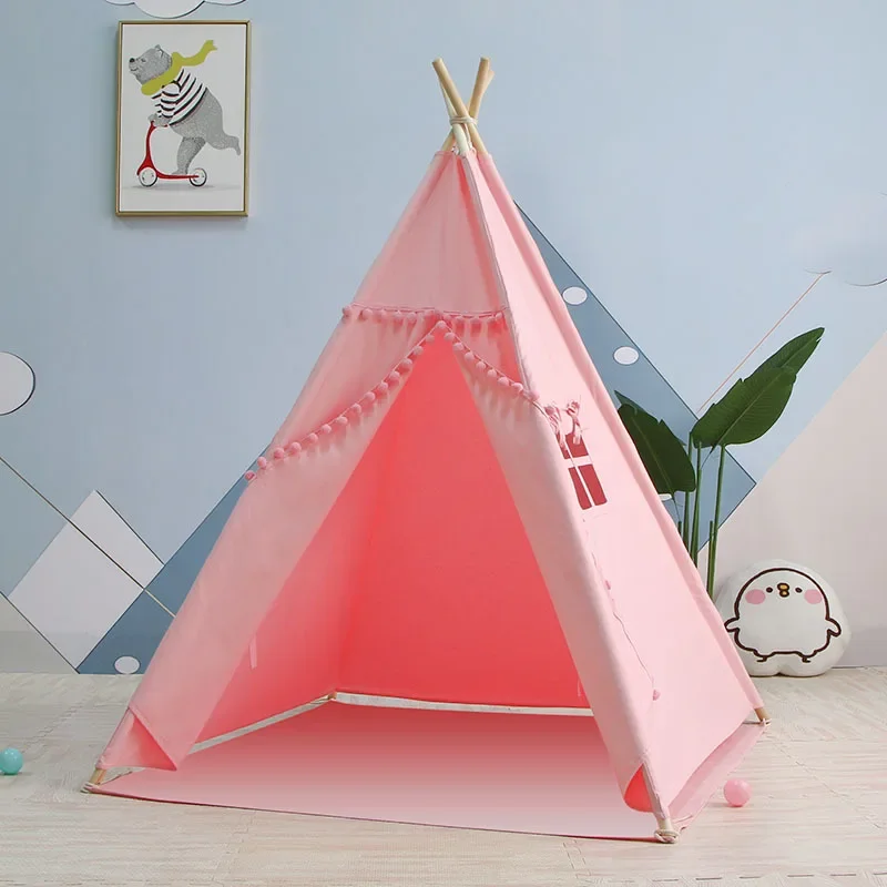 Exclusive Link Wood Toddler Children Indoor Outdoor Sleeping Party Garden Four Poles Child Indian Kids Teepee Tent