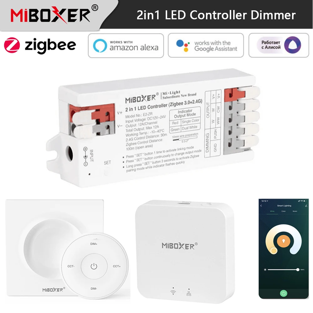 Miboxer Zigbee 2 In1 Smart Led Light Dimmer Con 2.4G Remote/ Voice/ App Control Echo Plus Per 5050 Cob Cct Single Color Light