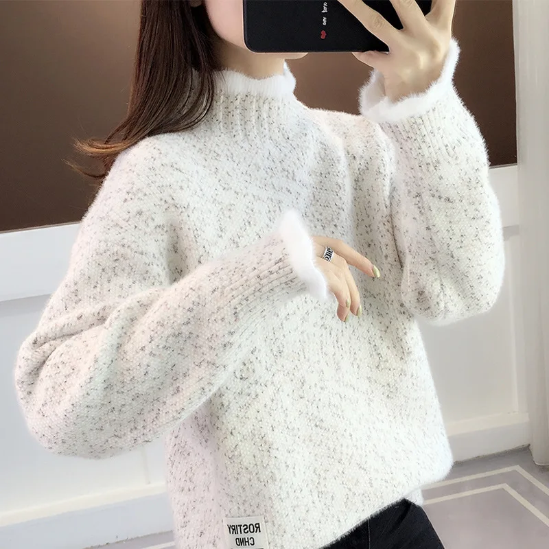 

2024 New Autumn and Winter Chenille Sweater Women's Loose Outer Wear Base Shirt Explosive High Neck Thickened Knitwear for Women