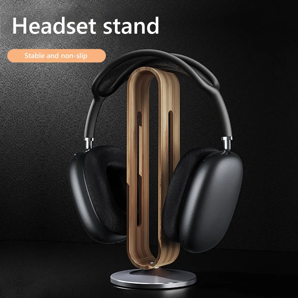 Headphone Stand for Desk,BRIGHT STONE Wood Headset Holder Bamboo & Aluminum  Earphone Stand for All Headphones (Grey)