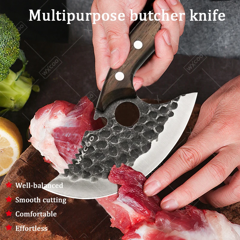 WXCOO Hand Forged Hammered Chef's Knife Stainless Steel Kitchen Knives Meat Cleaver Splitting Slicing Knife Fruit Paring