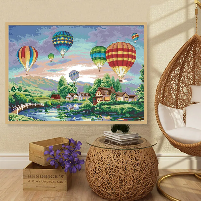 Colorful Balloons Cross Stitch Patterns Kits Printed 11CT 14CT Embroidery Paintings Sets DIY Cross-Stitch Needlework Home Decors