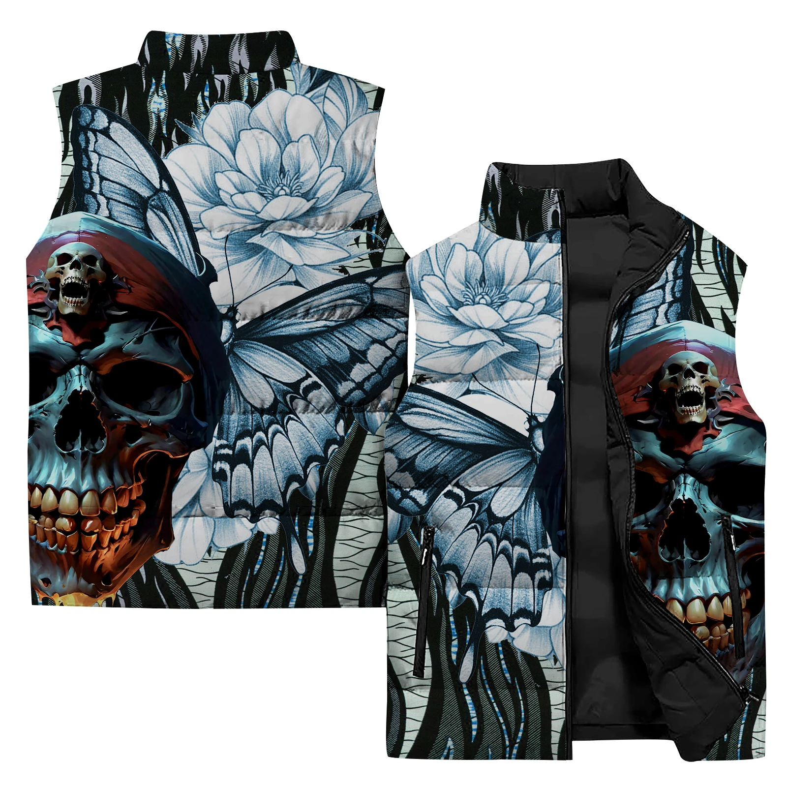 thumbnail image 1 of Chaleco sin mangas con impresión digital 3D para hombre, chaquetas modernas con plumas de hueso para hombre 2024, ropa duradera con calaveras para hombre, esqueleto de alta calidad, 1 of 5