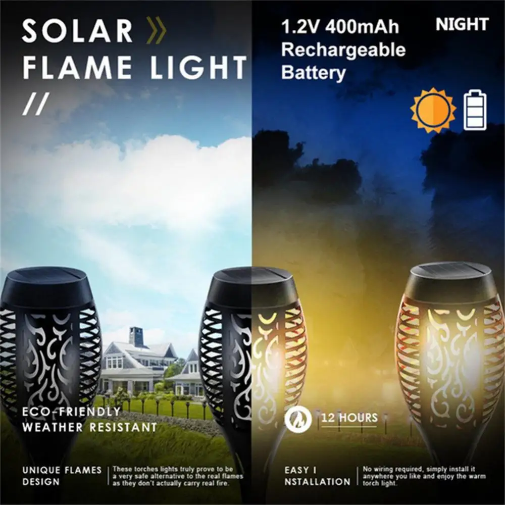 Description Picture 2 of item4/2Pcs 12LED Solar Flame Torch Light Flickering Light Waterproof Garden Decoration Outdoor Lawn Path Yard Patio Floor Lamp