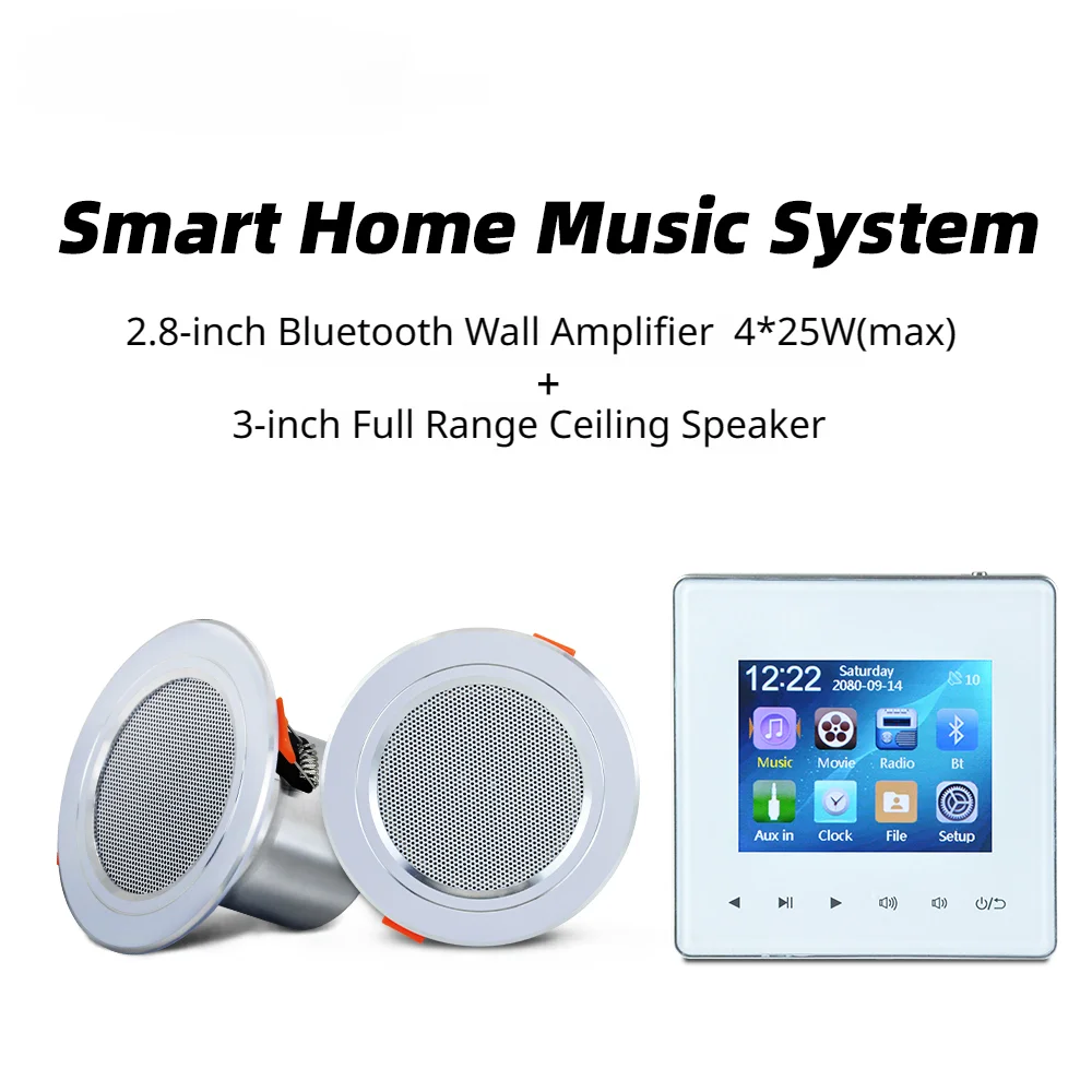 Mini Wall Mount Amplifier with Fm Radio Indoor Music Player Bluetooth-compatible Audio Panel Stereo Sound Use for Hotel Home adjustable extension with hook manual wall ceiling mount hooks hardware dropship