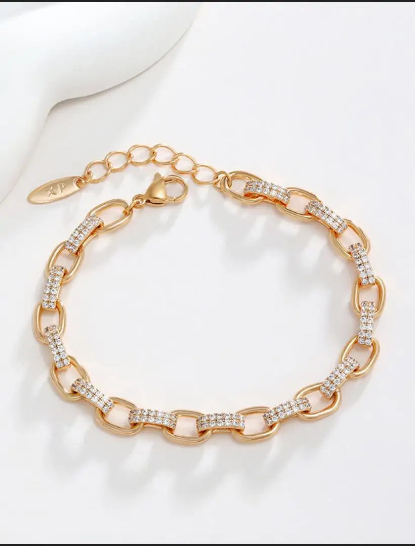 1PC Gold Plated Bracelets for Women  Round Crystal Zircon Bangles Bracelet on Hand Chain Luxury Jewelry F1769