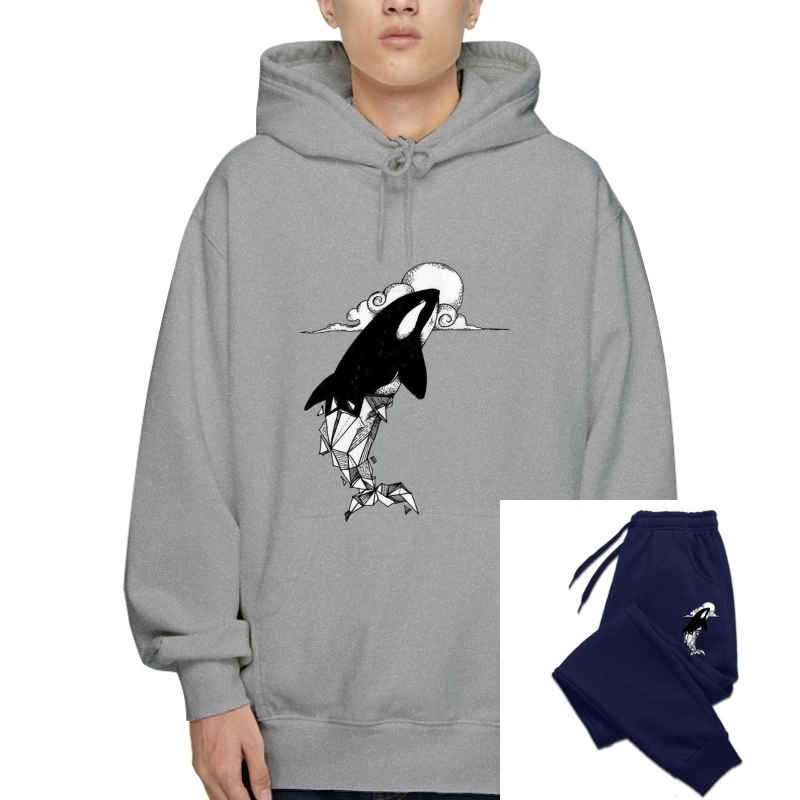 

Fashion Pullover Men Harajuku Summer Autumn Killer Whale Geometric Printed 2020 New Man Leisure Fleece Cool Hoodies