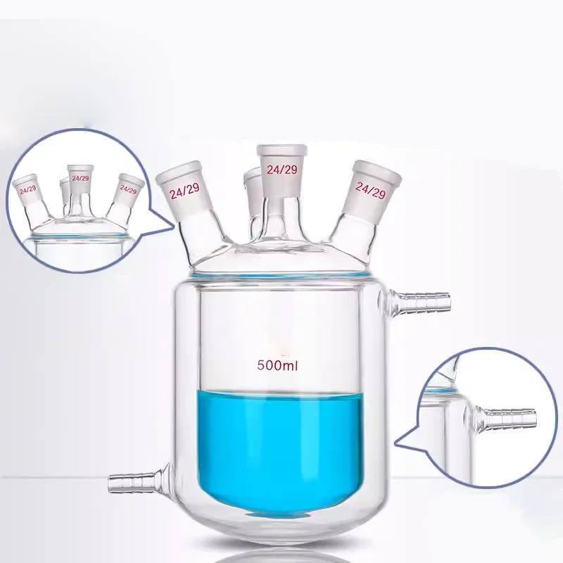 실험실용 붕규산염 유리 비커, 이중 재킷 반응기, 4 입 반응 플라스크, 50-10000ml