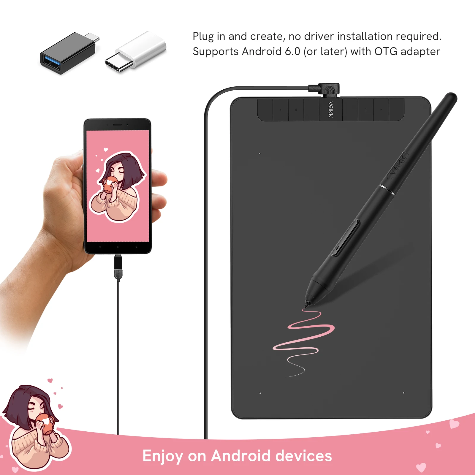 VEIKK VK1060 Graphics tablet 10x6 Inch Digital Drawing Tablet with 8192 Levels Battery-free Pen Tablet Support Tilt Android Mac - Image 5