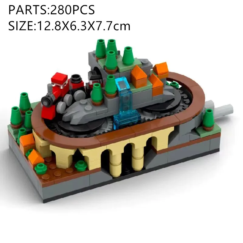 MOC 빌딩 블록 수동식 기차 트랙 모델 DIY 조립 소형 기차 데스크탑 장식 장난감