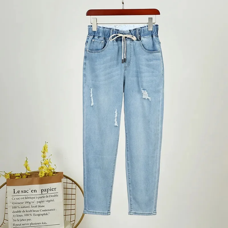 2025 Fashion Women's Jeans Spring Autumn Denim Harem Pants Loose Large-size Elastic-waist Vintage Casual Trousers Female Jeans 5