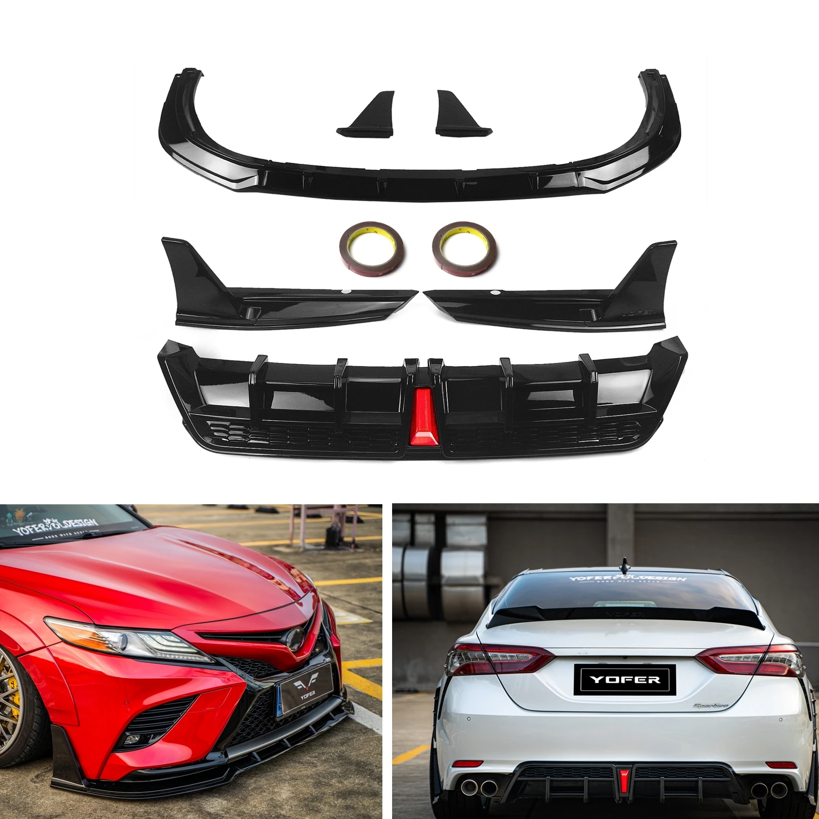 

Glossy Black Front Spoiler Splitter & Rear Diffuser Bumper Lip Plate For Toyota Camry 2018-2024 SE XSE YOFER