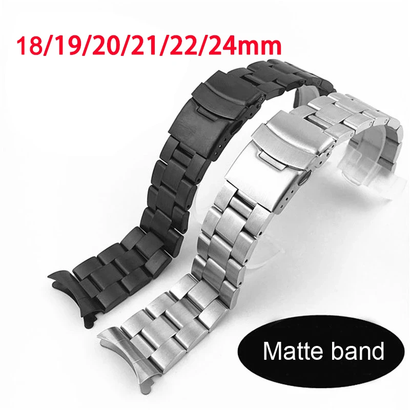 

18mm 19mm 20mm 21mm 22mm 24mm Universal Straps Curved End Solid Stainless Steel Watchband For Seiko Watch Replace Matte Band