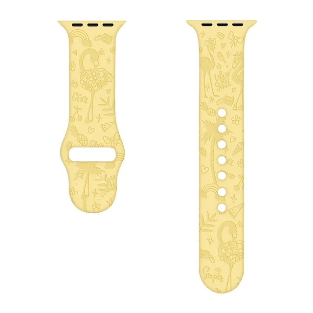 Sport Strap for Apple Watchband 44mm 40mm 38mm 42mm 41mm 45mm Printed Silicone Bracelet for iwatch series 7 6 5 4 3SE watch band Flamingo-yellow