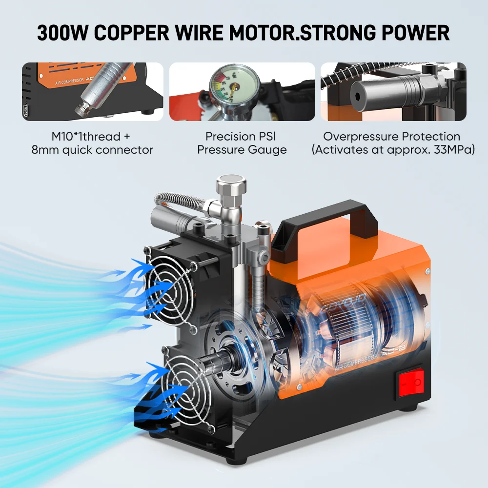 12V PCP High Pressure Air Compressor 300Bar 4500Psi Paintball Tank Compressor 11