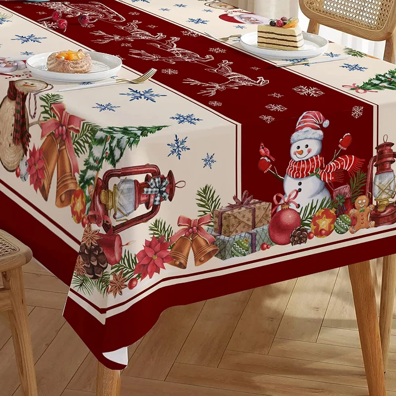 Rectangular Tablecloth Christmas Tablecloth Snowman Pattern Rectangular Stain-resistant Decorations