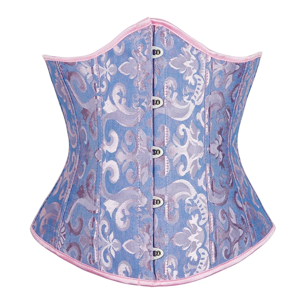 Vintage Women's Gothic Underbust Corset Top Jacquard Fabric Plastic Bones Body Shaper Waist Trainer Bustier