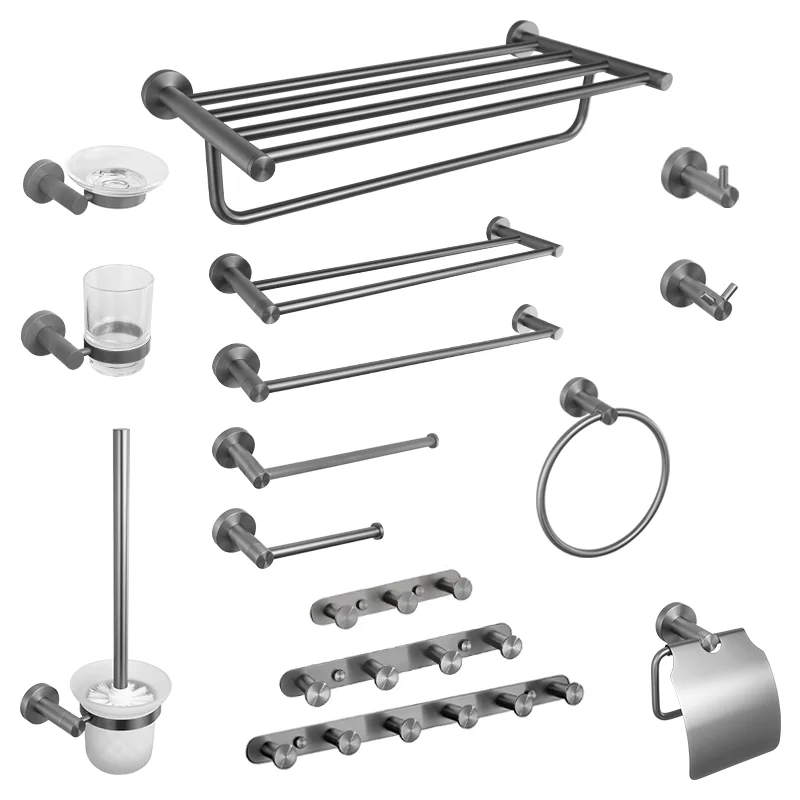 Gray Wall Mount Shelf Toilet Bath Hardware Paper Holder Towel Bar Rack Rail Rod Robe Hook Hanger Bathroom Accessories