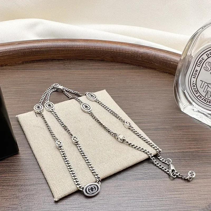 925 Vintage Black Rubber Side Chain Necklace Pendant