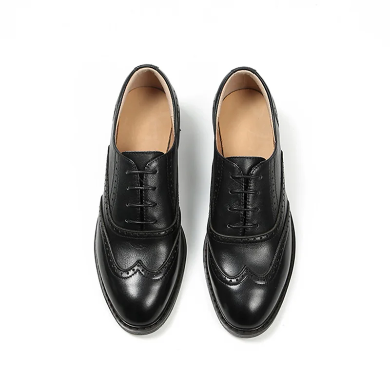 MORDOAN Oxfords Women Calfskin Genuine Leather Wingtip Lace-Up Closure Ladies Brogue Flat Derby Shoes Retro Brock women's Shoes