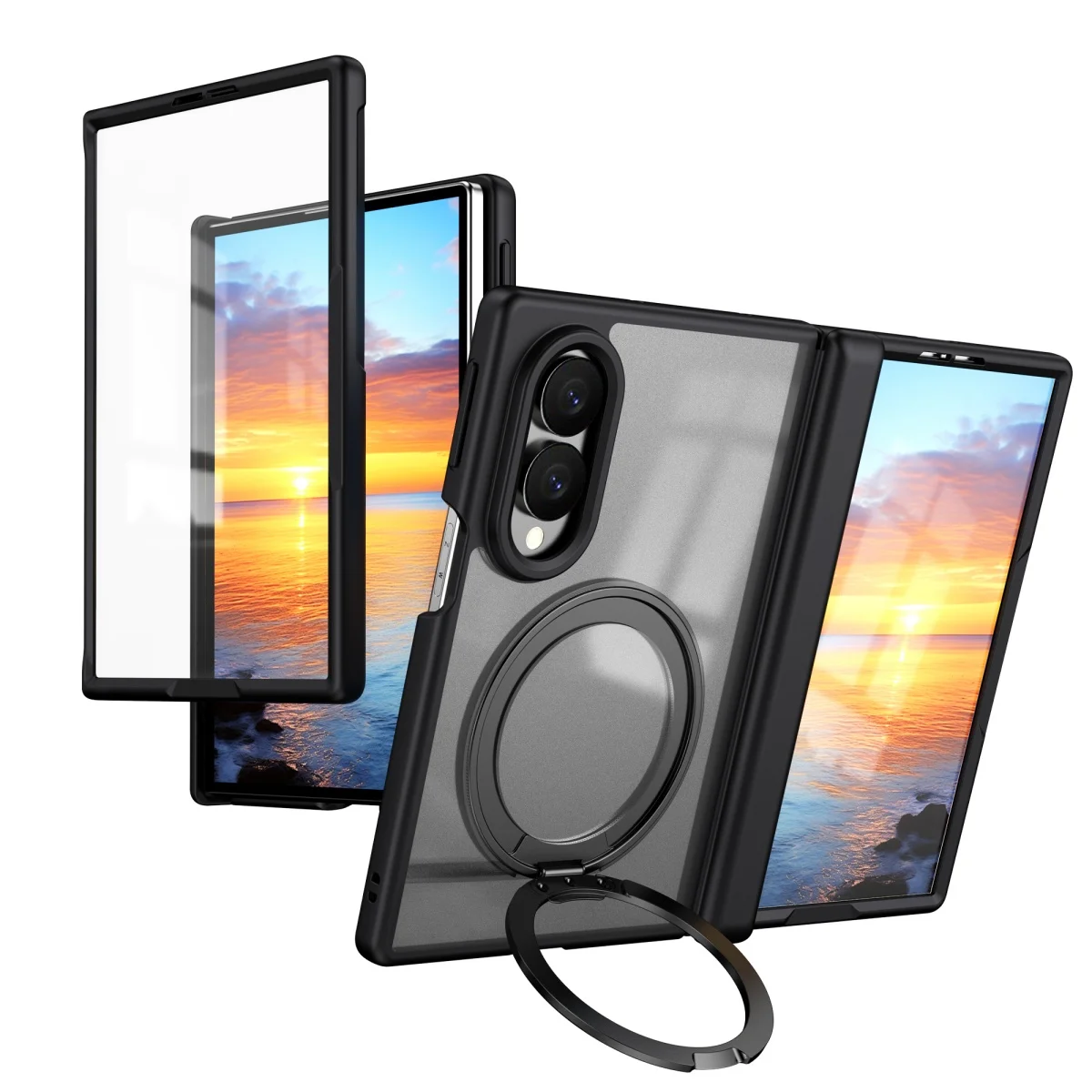 Luxury Magnetic Rotating Phone Stand Case with Hinge Protector and Wireless Charging Compatibility