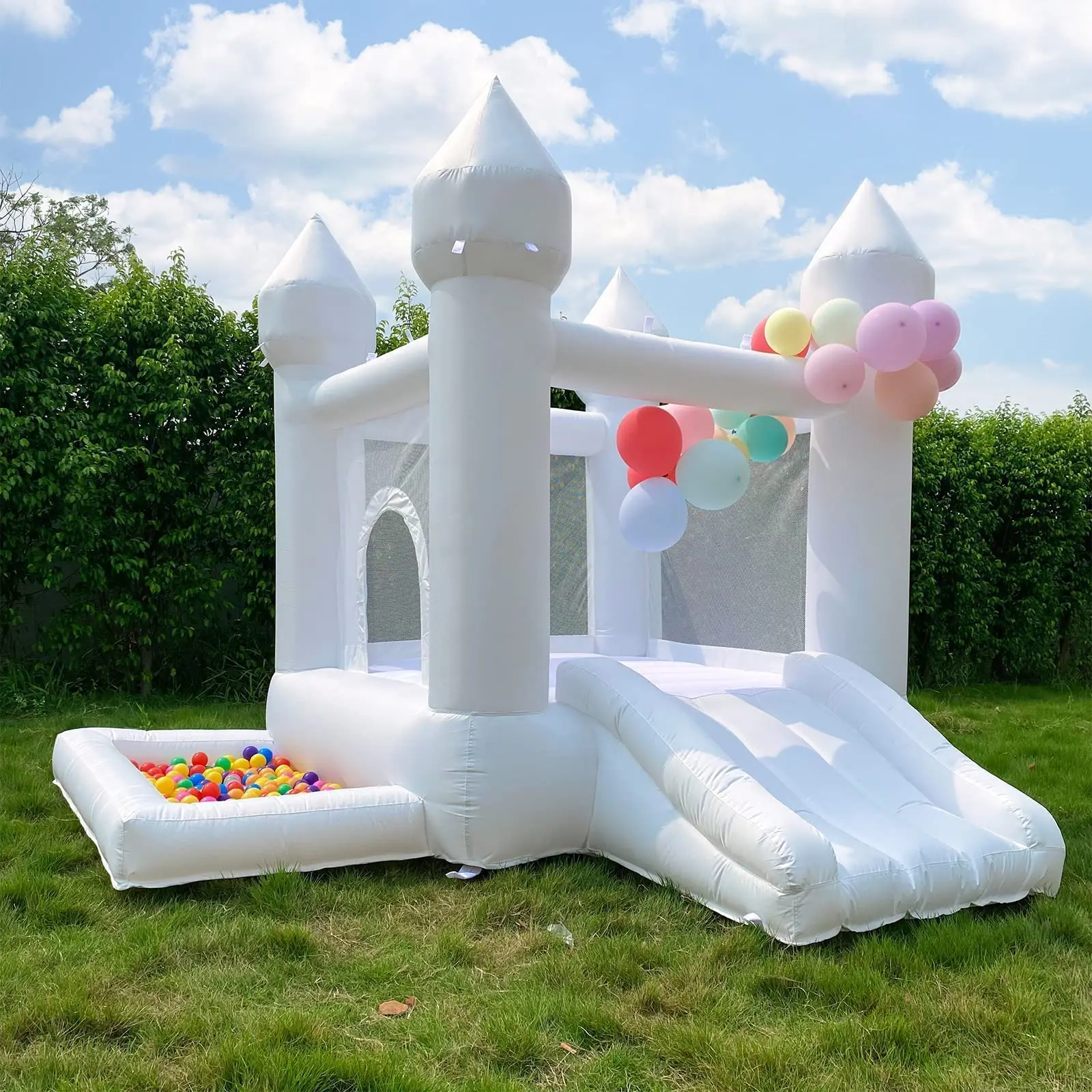

White House Blower, Ball Pool, Slide, Kids Bounce House, Sewn With Extra Thick Material, Very Durable 9L X9W X 7H FT