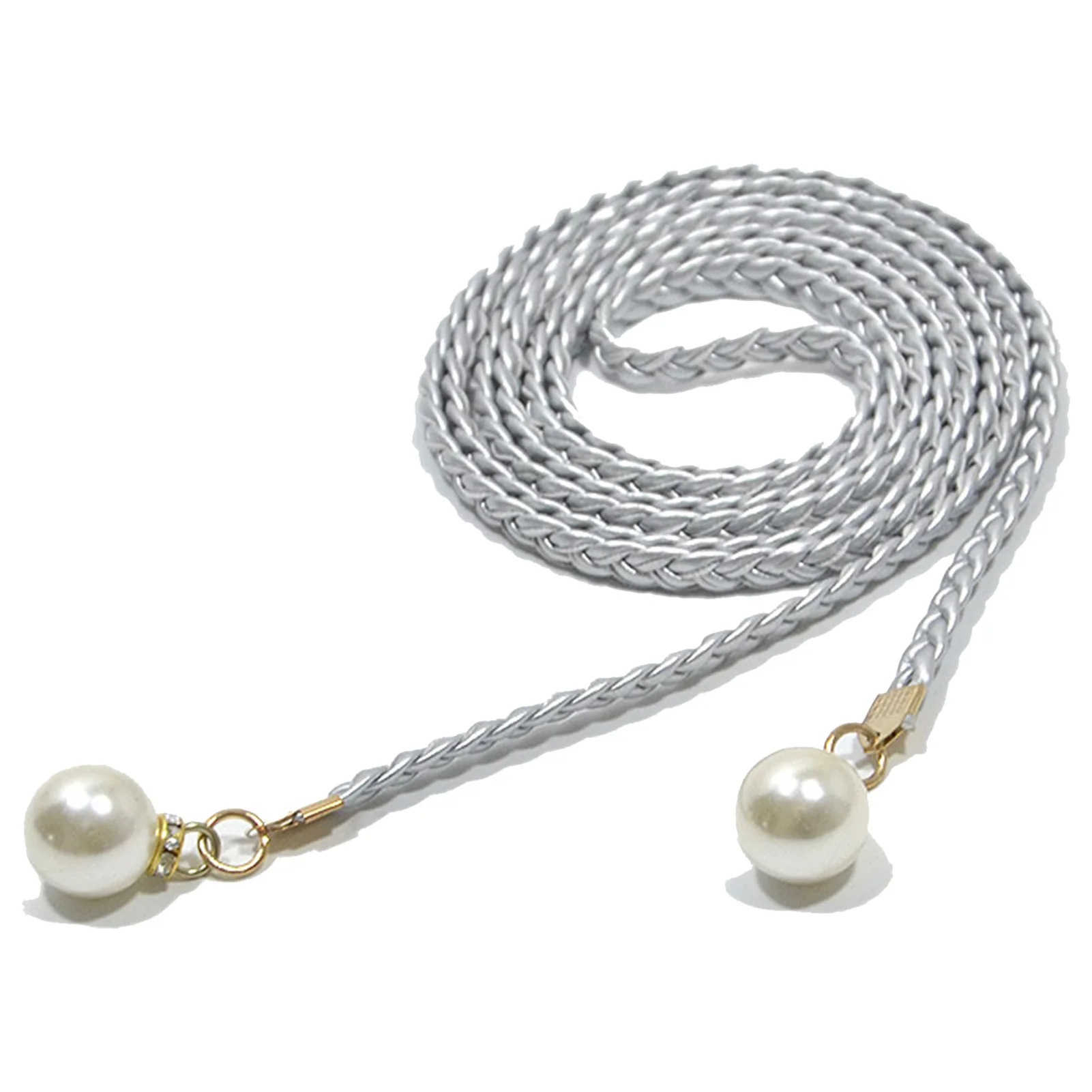 Damengürtel, lässig, Perlenschnalle, Dekor, gewebt, dünnes Taillenseil mit Kleid, 140 cm, Modeaccessoires für Damen – Detail 5