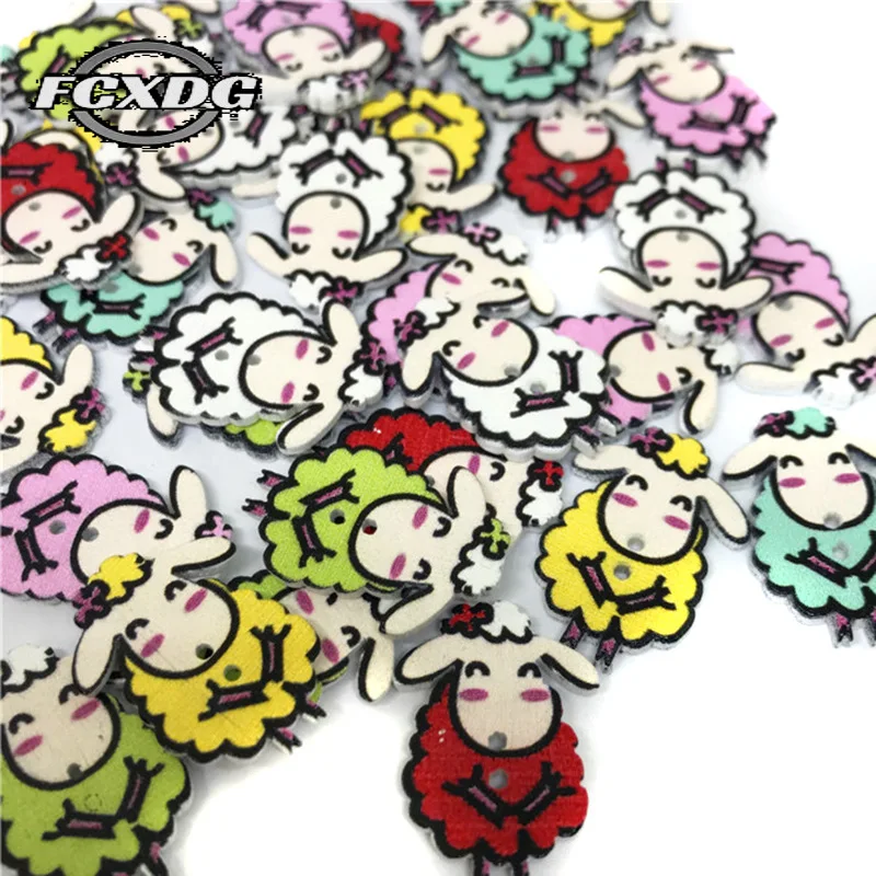 Tanio 50 sztuk Cute Cartoon owiec projekt drewniane guziki dla
