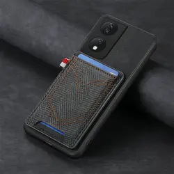 Enhanced Leather Card Holder with 360° Protection and Magnetic Back Cover - Honor 400 Smart (Black)