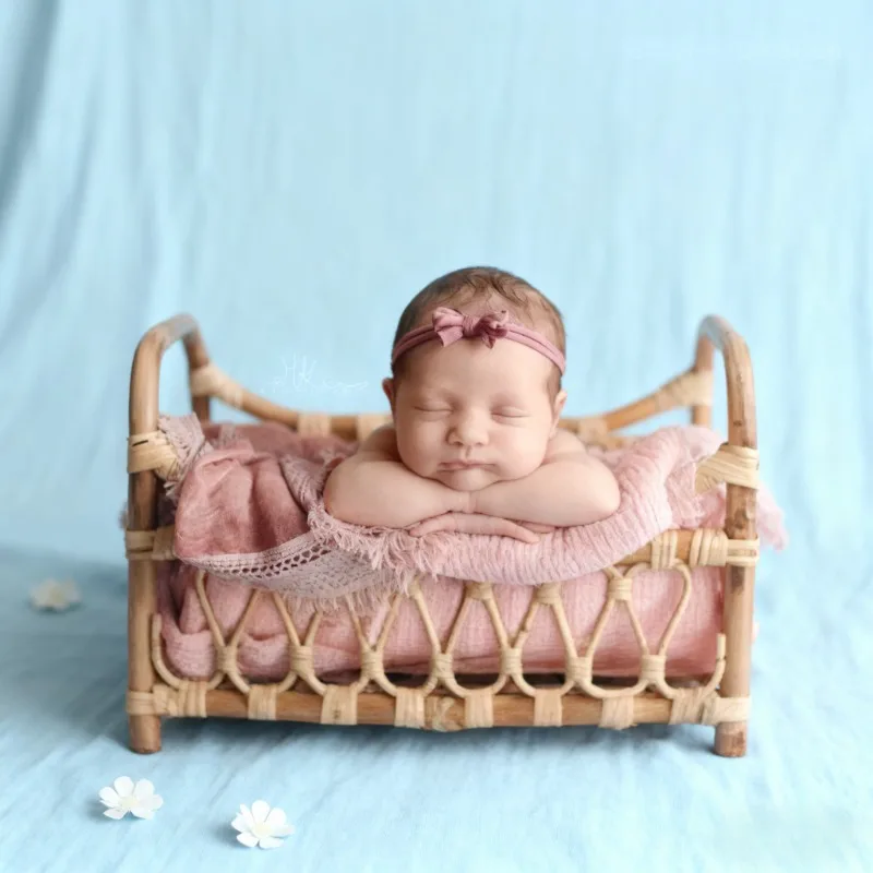 1pc Retro Rattan Lie Down Basket Chair Newborn Bebe Photography Props Posing Bed Background Photo Accessories for Baby Girl Boy