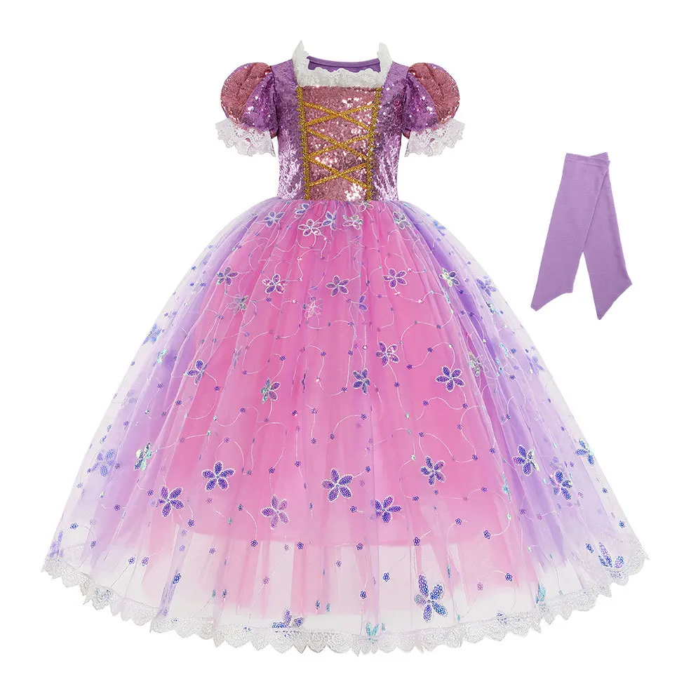 2024 bambini DISNEY Movie Wish ASHA Role Play Princess Costume Girls Fairy Tale Tiana Rapunzel cenerentola Birthday Party Dress