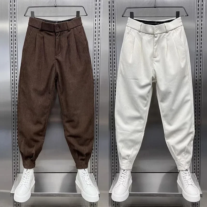 

Corduroy Pants Men Autumn Winter 2024 New Relaxed Casual Youth Solid Color Zipper Bunching Feet Plankton Handsome Haren Pants