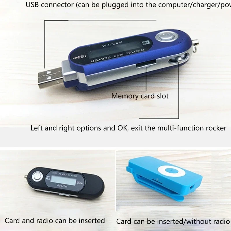 가사 디스플레이가 있는 세련된 USB MP3 플레이어(포함되지 않음)