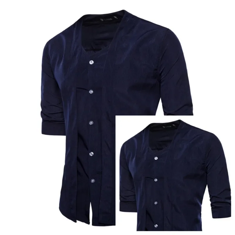 

Summer New Hot Selling Men's Clothing for Foreign Trade, Three Quarter Sleeved Fake Two-piece Short Sleeved Shirts