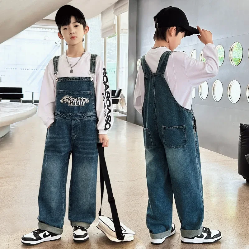 

New Retro Boys Overall Jumpsuit Student School Wear Vintage Jeans Overalls Teen Kids Jumpsuit Children Pants Clothes 4-14 Years